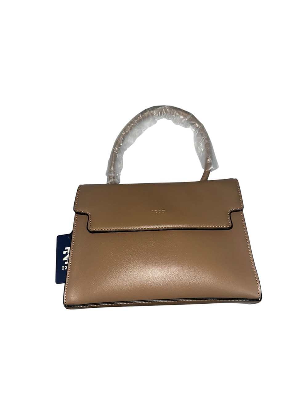 NWT IZOD Tan Faux Leather Structured Top-Handle Satchel Flap Crossbody Bag
